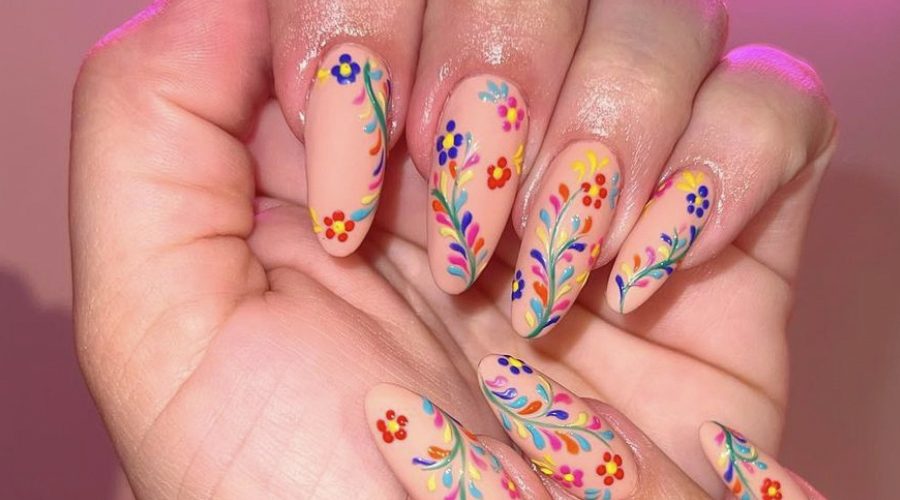 Flower Nails Mexican Festive Nail Design